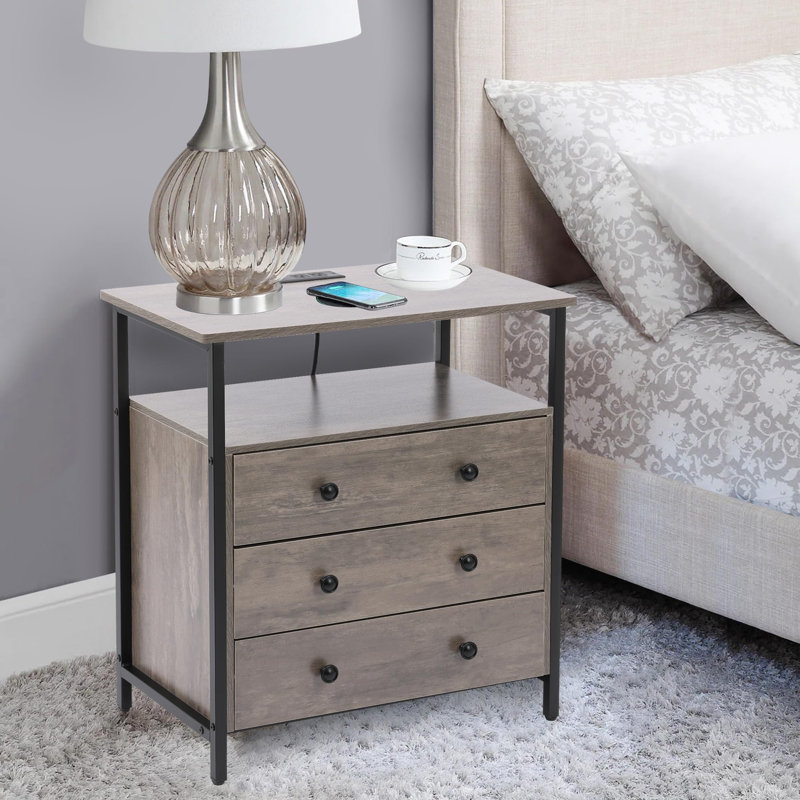 Table de chevet Jhadiel, Gris / noir