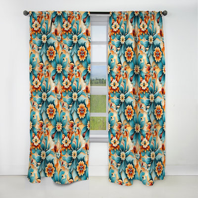 Vintage Moroccan Rich Tones Flowers I - Damask Curtain - Blackout Damask Curtain - 1 Panels