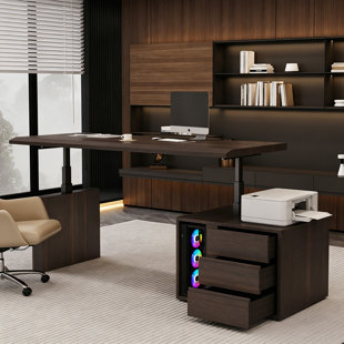 70.87"Modern Smart Height Adjustable Computer Desk with Side Cabinet