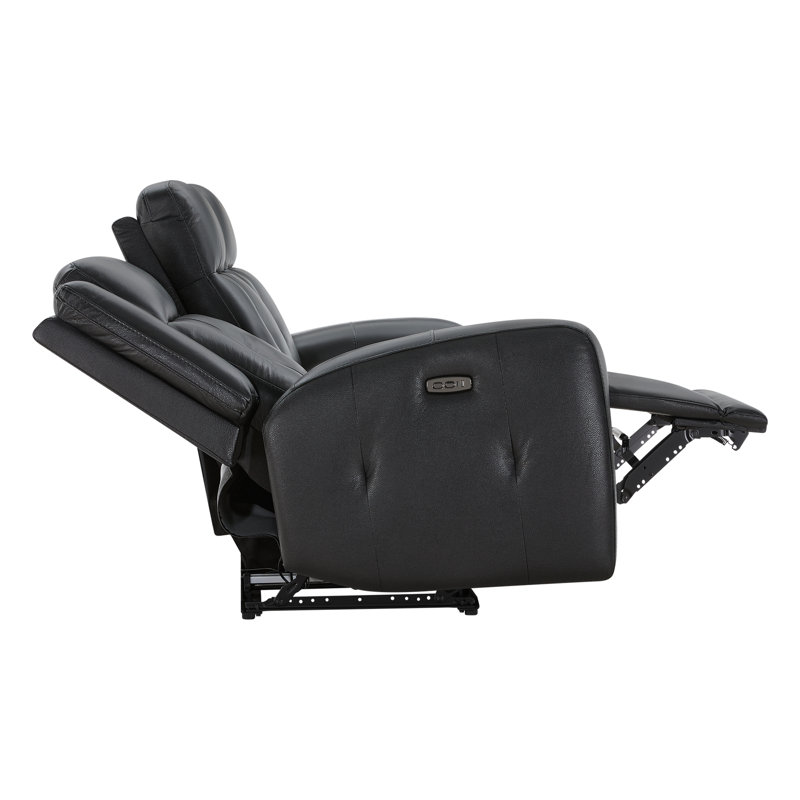 87'' Genuine Leather Power Reclining Sofa, Black