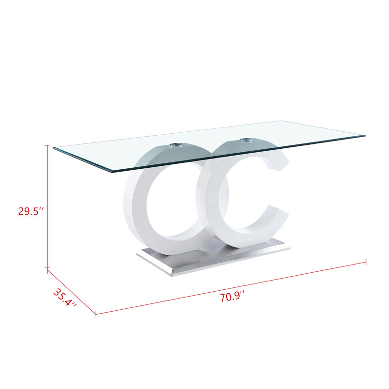 Glass Top Dining Table, White/Silver