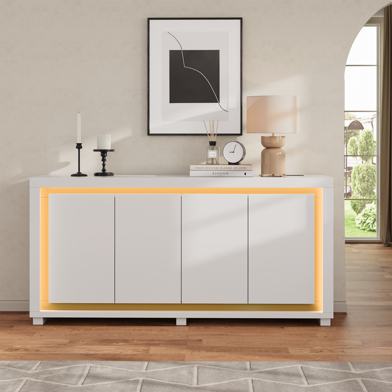 63'' Modern Sideboard With 3-Level Adjustable Lighting, White