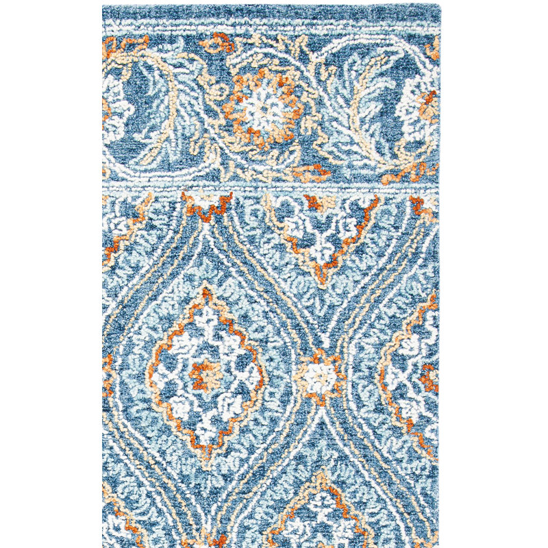Tapis en laine / coton touffeté à la main Muhsin bleu marine / jaune, Tapis de couloir 2 pi 3 po x 8 pi