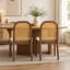 Chaise de salle à manger Mid-Century arquée avec dossier en canne et assise en chenille, beige (ensemble de 2)-714747173
