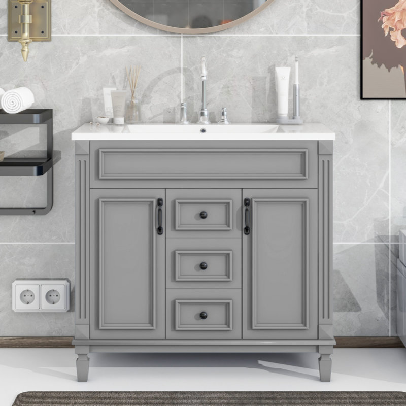 35.9'' Single Bathroom Vanity with MDF Top, Gray