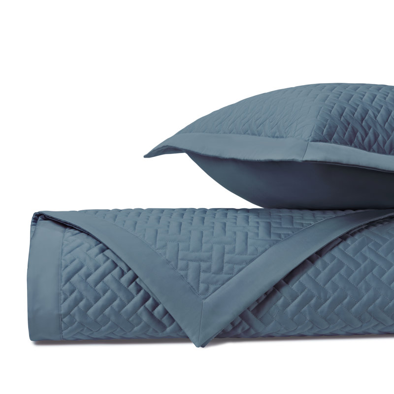Basketweave Egyptian Certified Cotton Quilt Modern & Contemporary Coverlet/Bedspread Set, Slate Blue