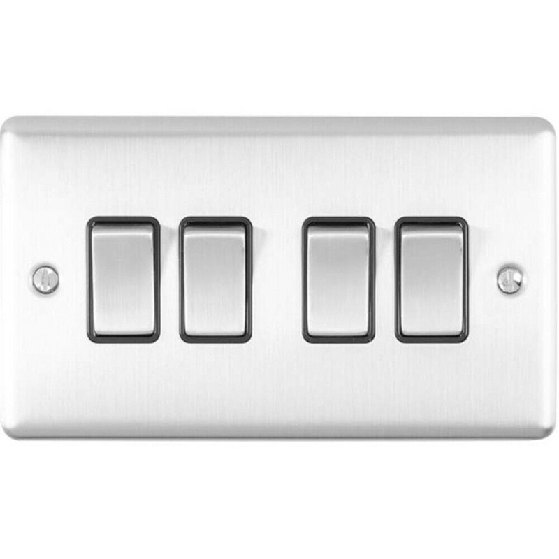 2 PACK 4 Gang Metal Quad Light Switch POLISHED CHROME 2 Way 10A White Trim, Silver/Black, Satin