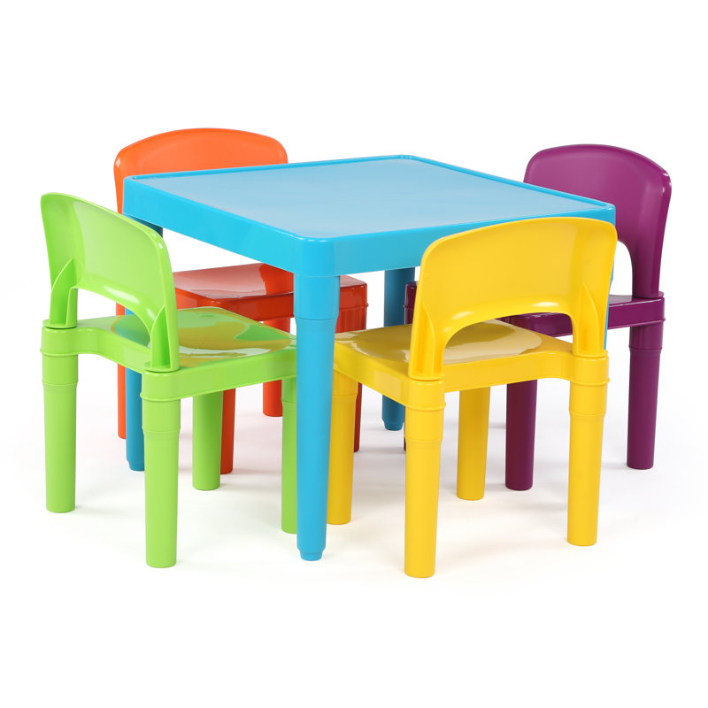 Ensemble de table d'écriture et de chaises pour enfants 5 pièces Adiline, Turquoise / vert / jaune / mauve / orange
