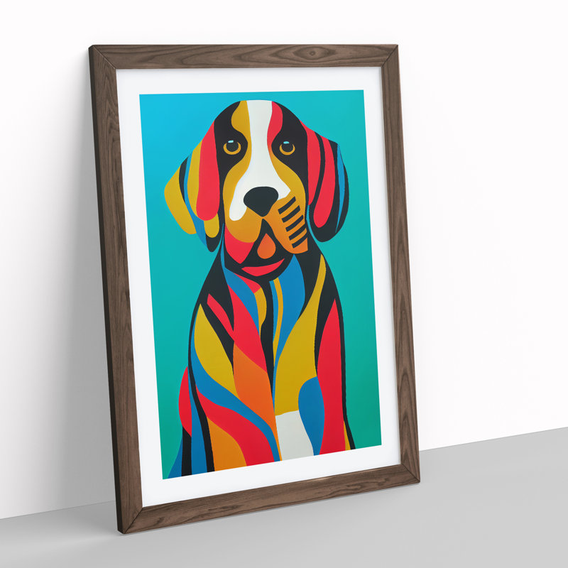 Colourful Dog No.1 Abstract - Single Picture Frame Painting, 46cm H x 34cm W x 2cm D, Walnut