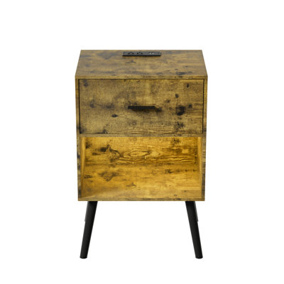 Nightstand with Power Outlet, LED Lights, and Drawer for Bedroom, Living Room