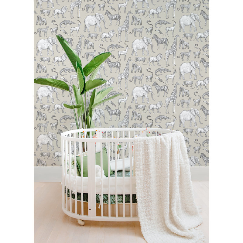 Rouleau de papier peint L 33 pi x l 20,9 po Kenji Safari, Taupe