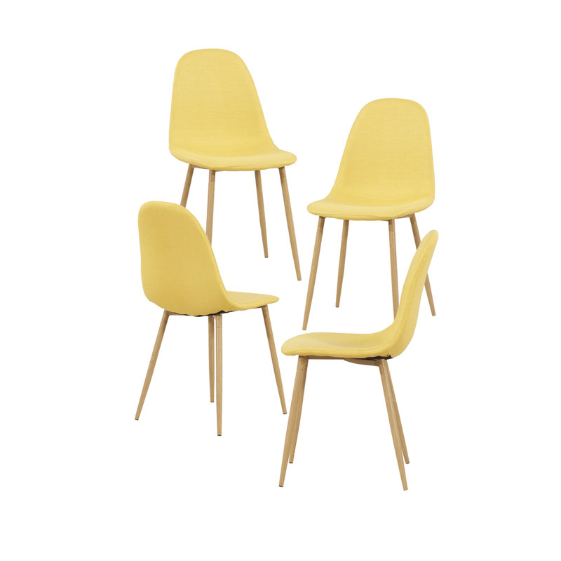Chaise de salle à manger rembourrée en velours, Lin jaune