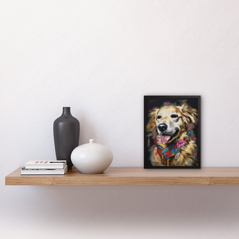 Opelika Golden Retriever Dog With Floral Bandana Collar - Single Picture Frame Print