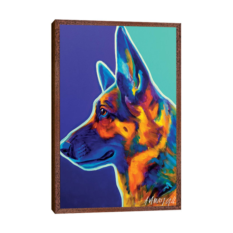 Schatze The German Shepherd by DawgArt - Print on Canvas, 101.6 cm H x 66.04 cm W, Brown Framed