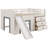 Full Size Low Loft Bed with Slide, Storage Drawers, Trundle & Pine Wood Frame, Beige Grey