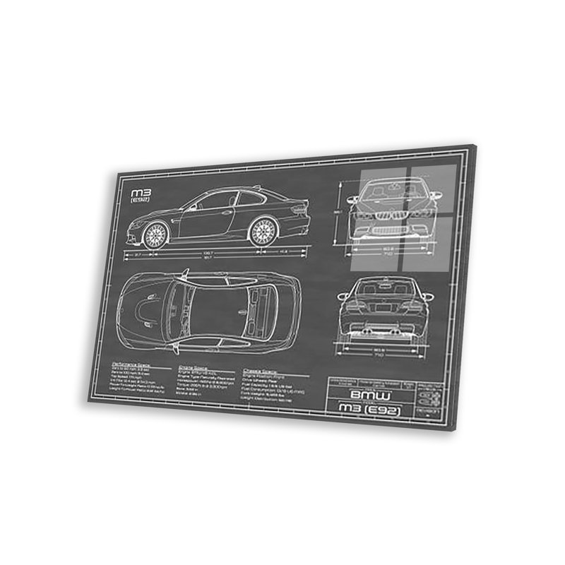 " BMW M3 (E92) Black " by Action Blueprints, 24" H x 16" W x 0.25" D