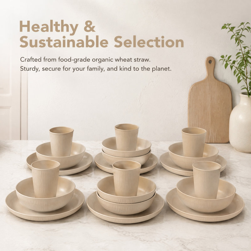 Dinnerware Set Dinner Plates Cups and Bowls Set for 6 (18pcs), Beige