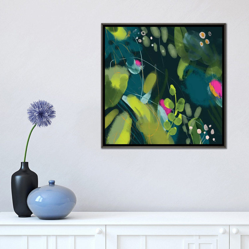 «Jungle Feaver Leaves» par Ana Rut Bré - impression d'art graphique, H 18 po x l 18 po x 1,5 po, Toile avec cadre gris
