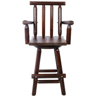 Rustic Bar Stool - Fir Wood Construction, Chair With Footrest,Wide Armrest, Rustic Kitchen Stool, Tall Bistro Chair For Dining Room, Restaurant, Pub, 4-Foot