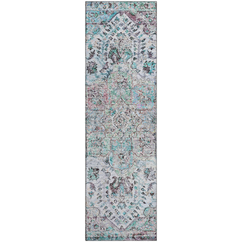 Premium Machine Washable Mayfield AMF2138 global Rug, Sky, 2'3" x 7'6" Runner