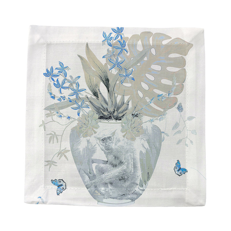 Monkey Large Jungle Cotton Sateen Cocktail Napkins, Powder