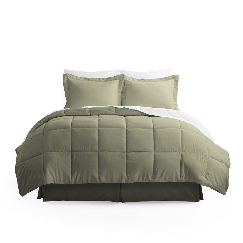 Ensemble de literie complet en microfibre de 8 pièces Simply Soft, Sauge, Édredon double + 7 pièces incluses