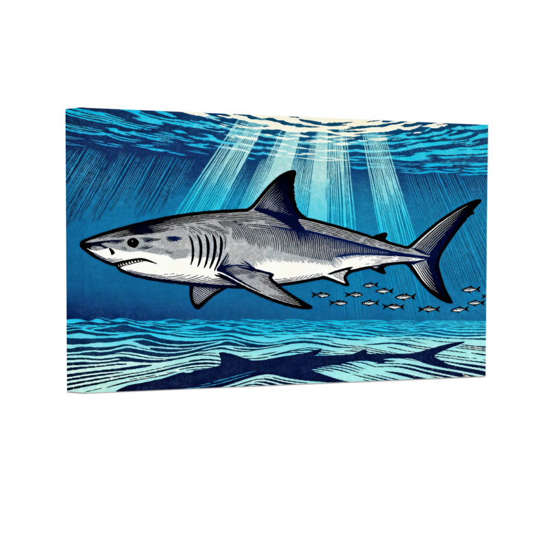 Animaux, requin sous l'eau, scène d'art océanique, H 12 po x l 18 po
