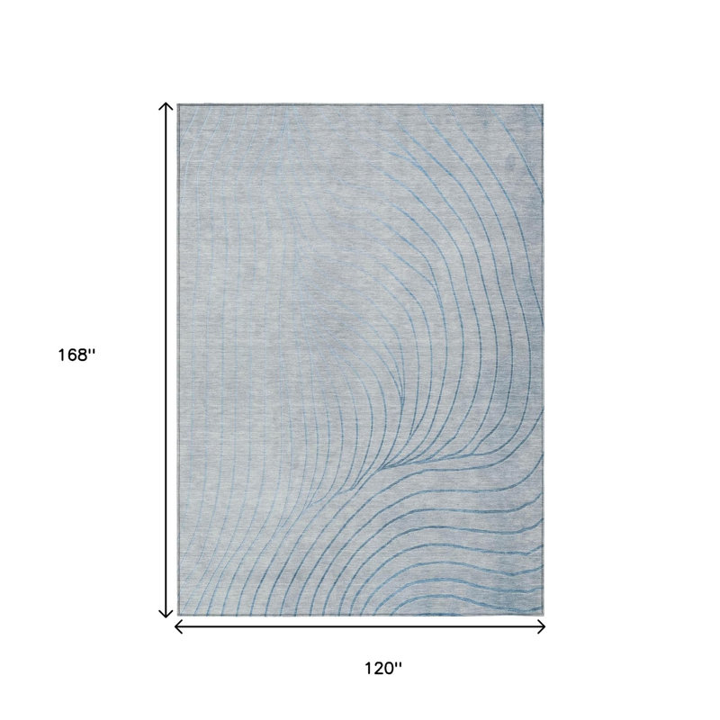Tapis extérieur lavable abstrait bleu ciel et argent 10 pi x 14 pi
