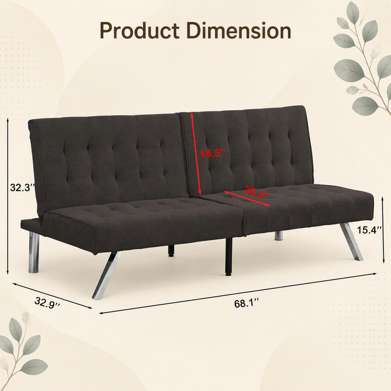 Canapé-lit futon polyvalent en bois et en acier inoxydable pour la détente et l'optimisation de l'espace, Lin espresso