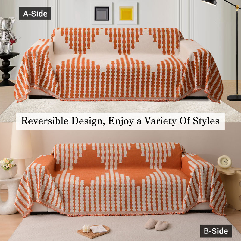 Housse pour canapé en chenille, L 134 po x P 71 po, Chenille orange