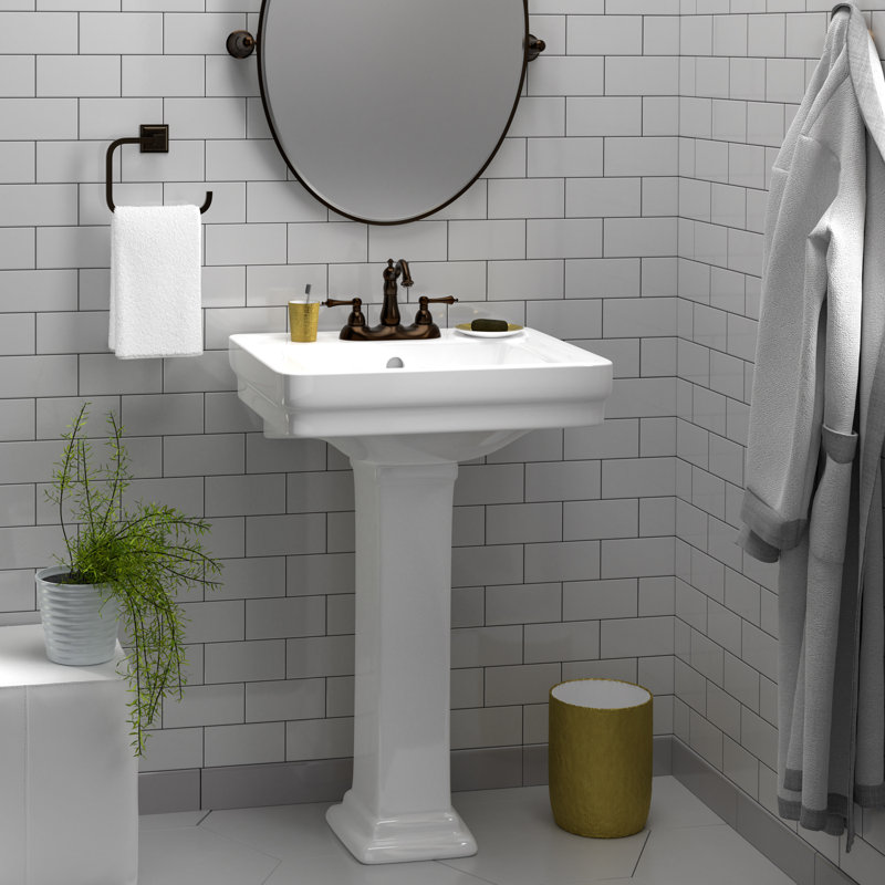 Barclay Sussex Vitreous China Rectangular Bathroom Sink with Overflow, 4" Centers, White, 34.5" H x 18.13" W x 21.63" L