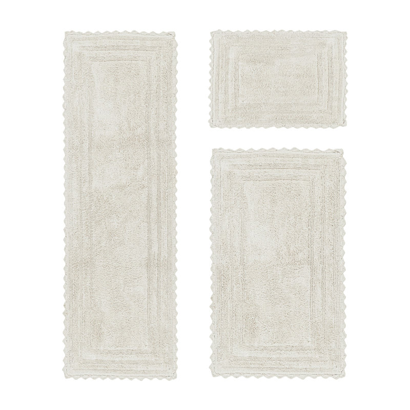 Jacole 100% Cotton Tufted 3 Piece Bathroom Rug Set, Reversible, Super Absorbent & Extra Soft Machine Washable Bath Rug Ideal for Shower & Tub Areas