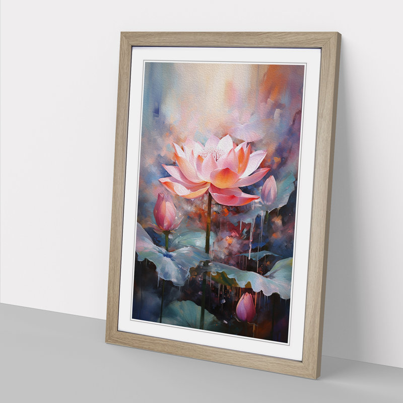 Lotus Flower Action No.2 - Single Picture Frame Print on Wood, Oak, 34cm H x 25cm W x 2cm D
