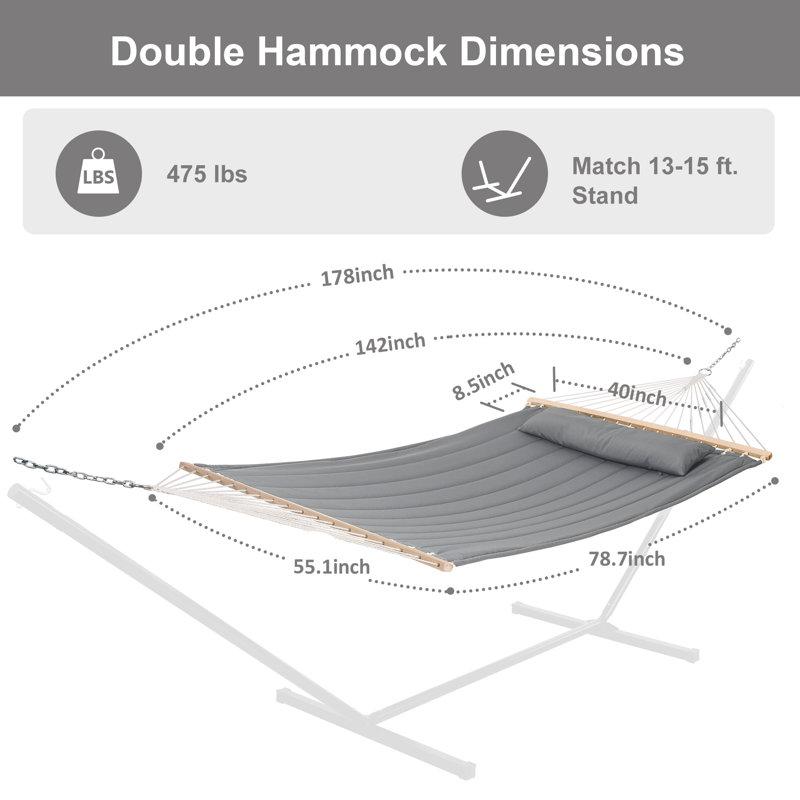Hamac double à barre d'écartement Volkrad, Gris clair