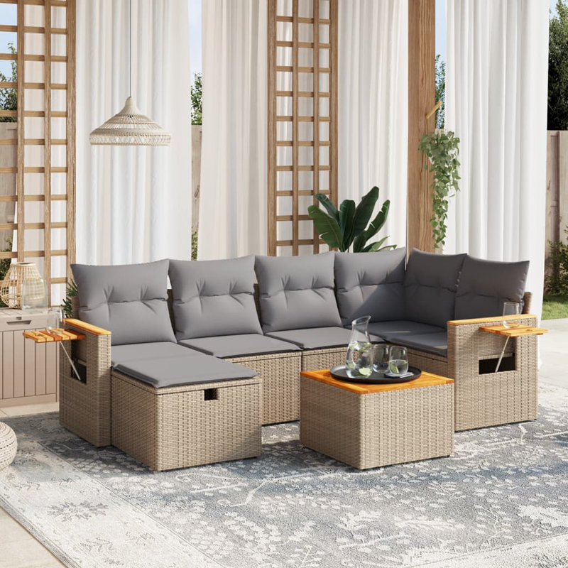Ensemble de canapé modulaire en rotin PE 6 pièces Vidaxl, Without Storage, Grey, 7