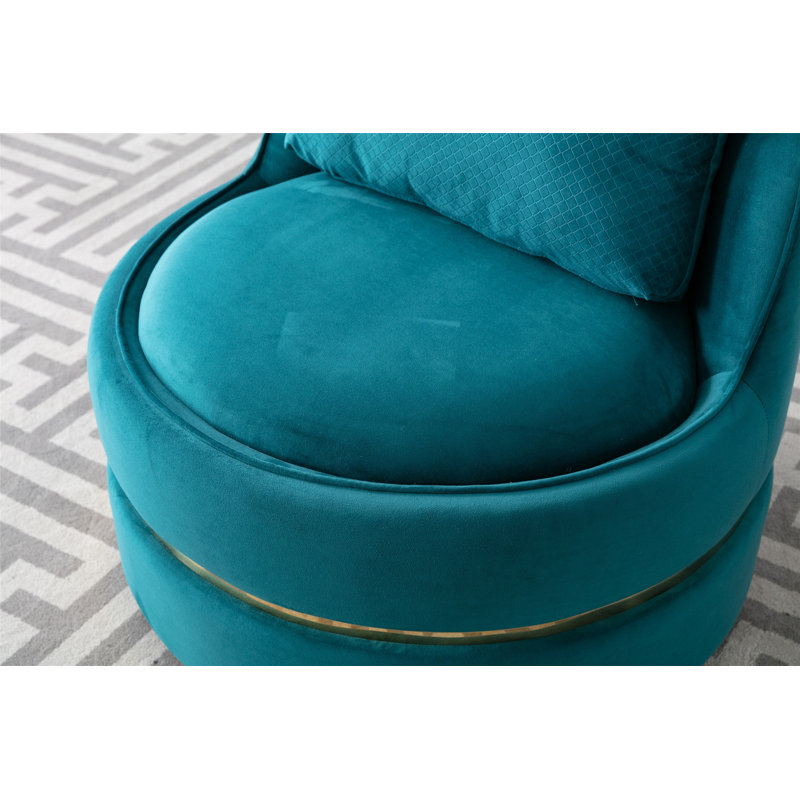 Fauteuil demi-tonneau pivotant en velours l 32,3 po Johnthon, Velours sarcelle