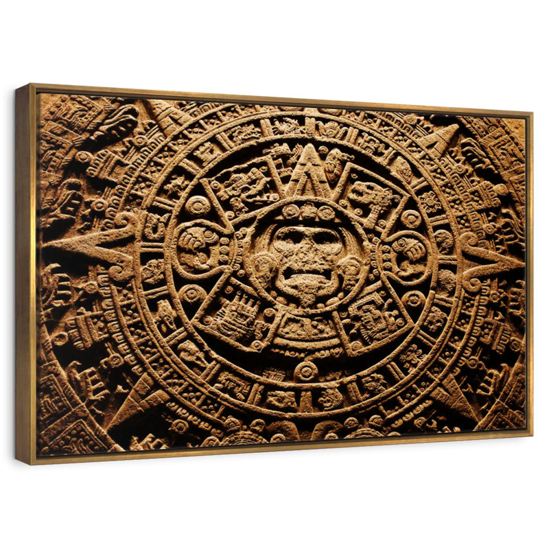 Ancien calendrier aztèque, Cadre flottant doré, 31 po x 21 po