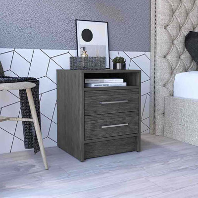 Eter Nightstand, Superior Top, Two Drawers and Open Shelf