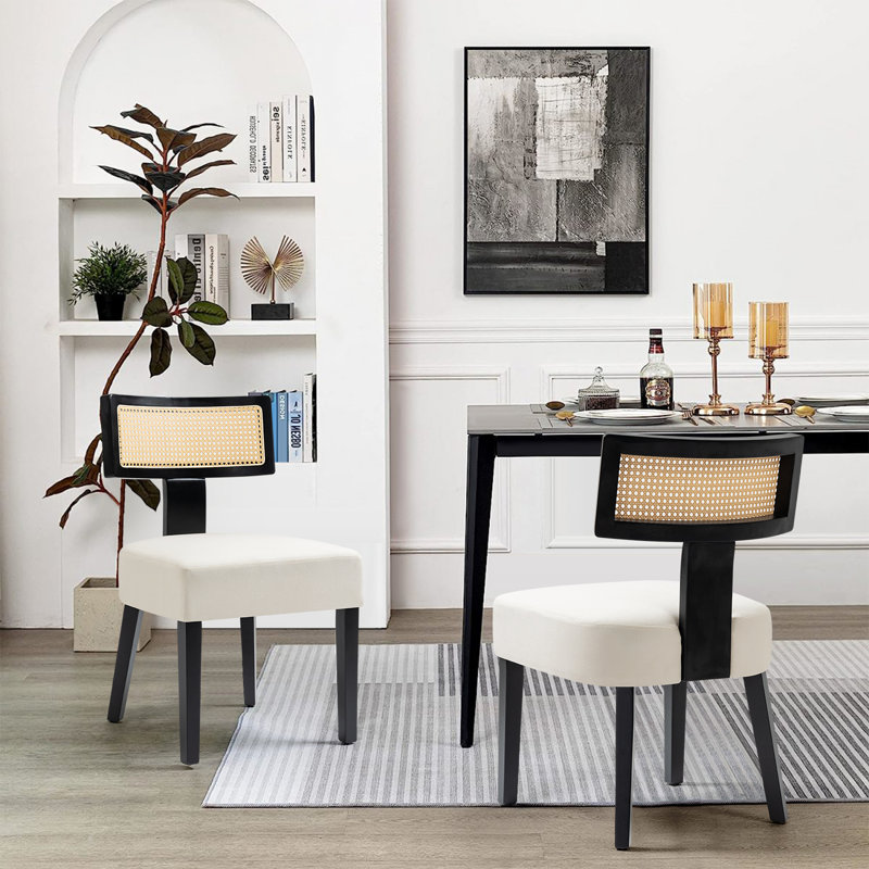 Caoimhan Fabric Side Chair Dining Chair, White, Black