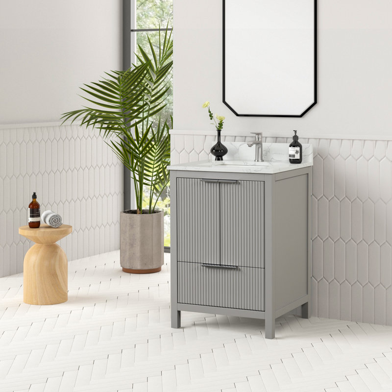 Guerra 24 In. Single Sink Freestanding Bathroom Vanity In Imperial Gray With Carrara Quartz Top