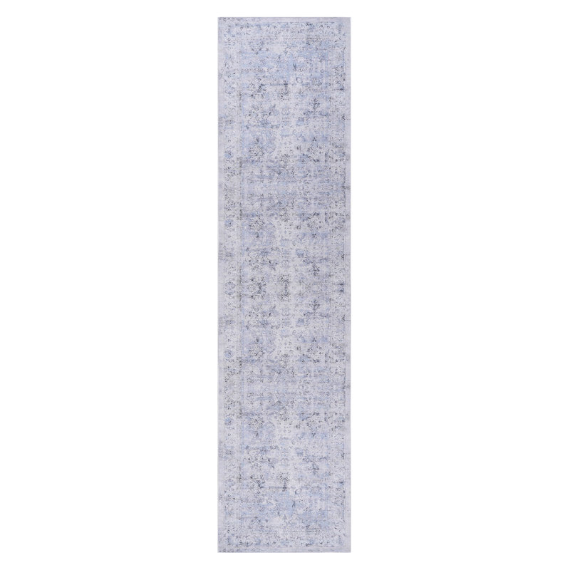 Foldable Runner Rug 2'6''x10', Non-slip Stain For Bedroom, Dining Room, Kitchen - Blue/cream Area Office