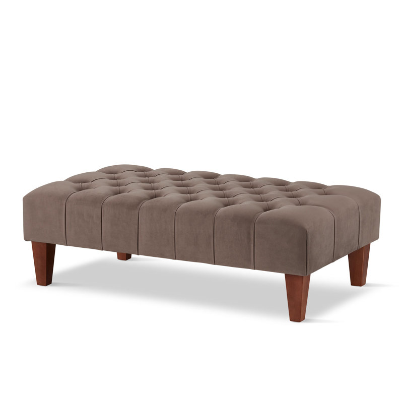 Ainura 60cm Wide Velvet Tufted Rectangle Solid Colour Cocktail Ottoman, Stone Beige, Brown/Nut