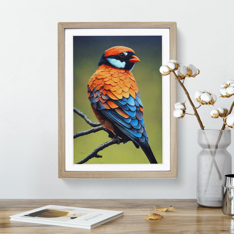 Delightful Bird - Single Picture Frame Print, 34cm H x 25cm W x 2cm D, Oak