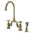 Kingston Brass English Country Two-Handle 3-Hole Deck Mount Bridge Kitchen Faucet with Side Sprayer-110403737