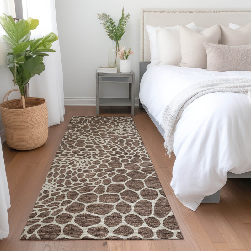 Premium Machine Washable Prisco Brown Rug, Runner 2'3" x 7'6"