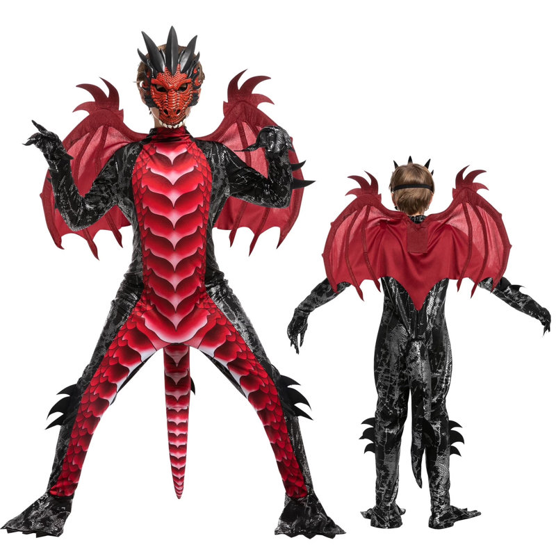 Déguisement de dragon d'Halloween pour enfants L, L 25 pi, Rouge