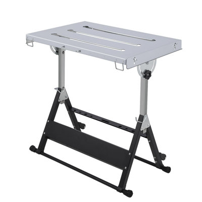 Table de soudage portative en métal 46 x 18, capacité de charge de 1000 lb, banc de travail réglable en hauteur avec pieds pliables et 3 angles d'inclinaison