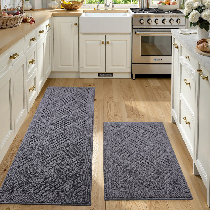 Tapis de cuisine 2 pièces antidérapant et antidérapant, Tapis de couloir 20 po x 31 po + Tapis de couloir , Gris