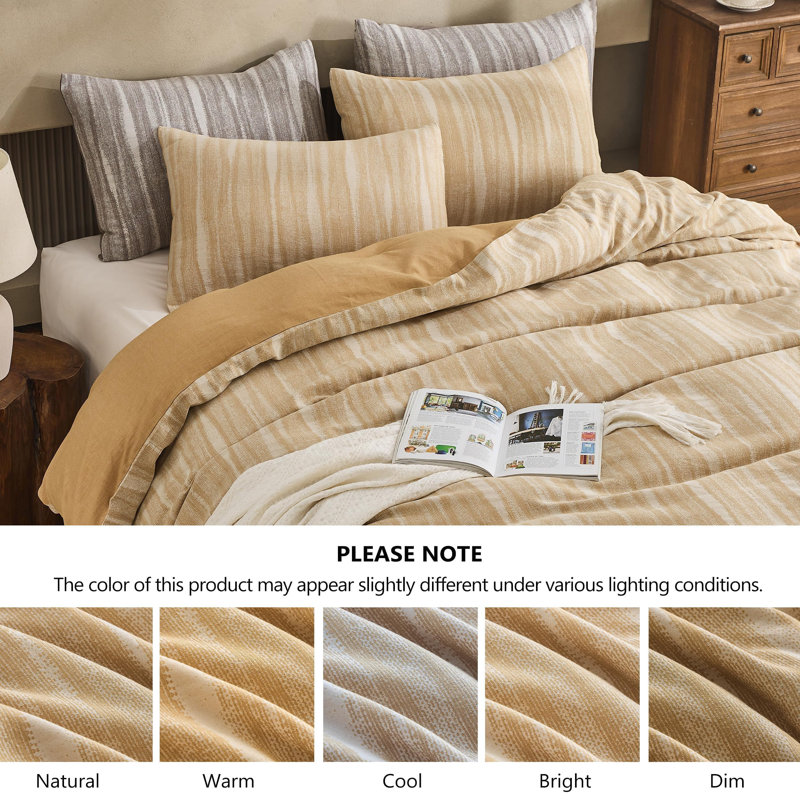 100% Cotton Yarn-Dyed Jacquard Duvet Floral Duvet Cover Set, King Duvet Cover + 2 King Pillowcases, Yellow Wavy