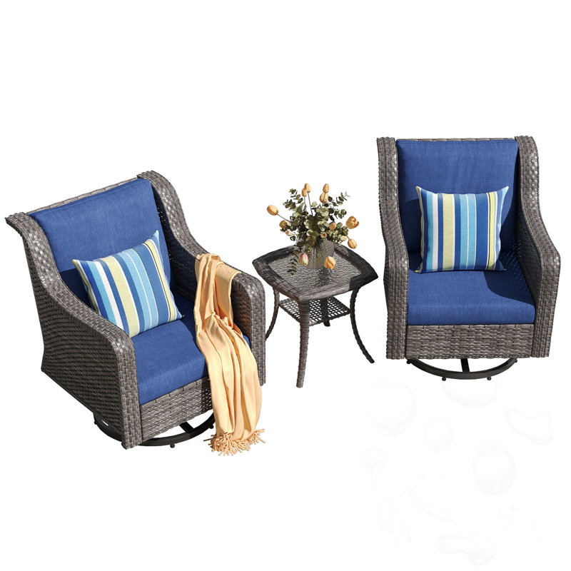 Ensemble de conversation pour l'extérieur avec 2 chaises pivotantes et table d'appoint, Gris
